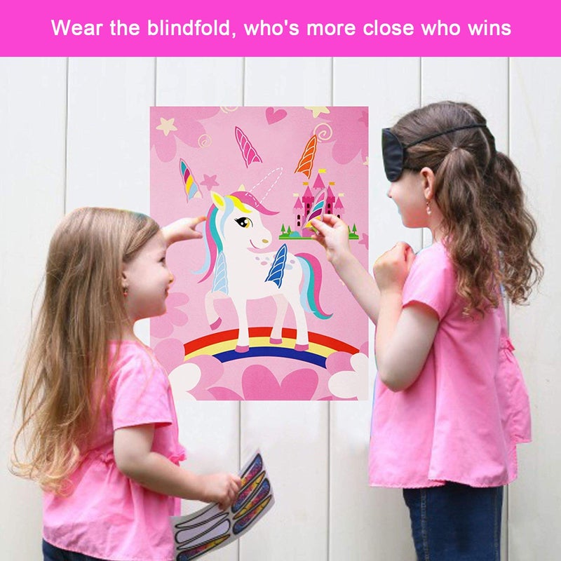 T-Antrix Pin The Horn on The Unicorn Game -Unicorn Party Game for Girls with 21'' x 28'' Poster, Reusable Horn Stickers Party Supplies for Kids Girls Birthday Party Favor Sets - Image 4